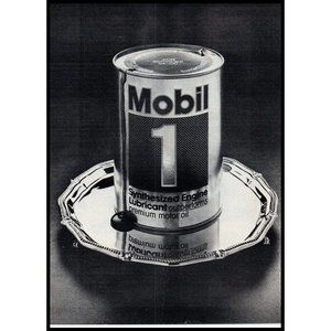 1976 Mobil 1 One Motor Oil Vintage Print Ad Silver Platter Man Cave Wall Art